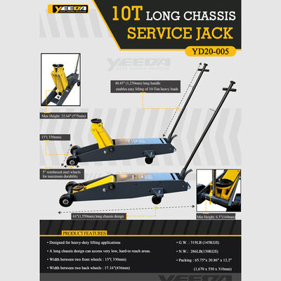 10T Long Chassis Service Jack – Heavy - Duty Lifting for Auto/Industrial Low - Clearance Jobs